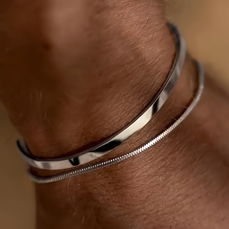 Men's 2pcs Fashion Stainless Steel Stackable Bracelet Set